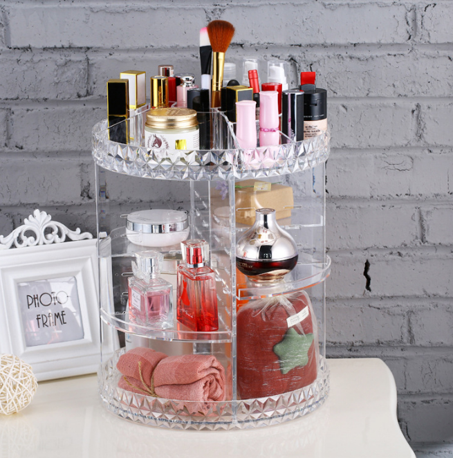 Diamond Pattern Acrylic Rotating Makeup Organizer